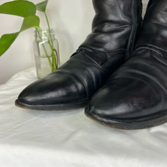 Hugo Boss Dress Knee High Black Leather Stretchy Calf Zip Boots 38 Almond Toe 8 - Picture 10 of 15